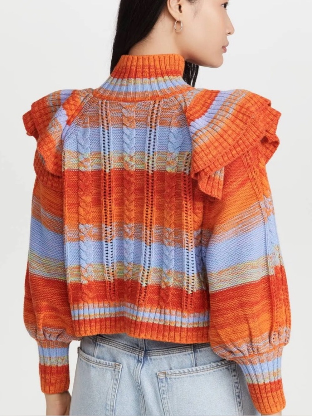 ! Something Navy Striped Orange & Lavender Cable-Knit Women’s Sweater Size small
